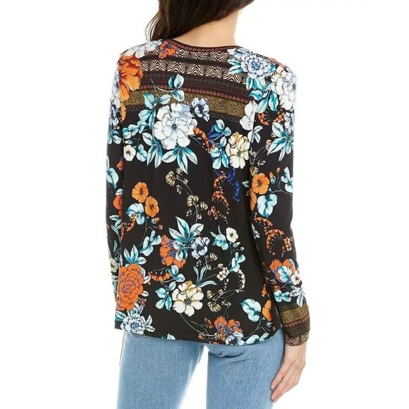 JOHNNY WAS Golden Spring Favorite Long Slv V-neck Swing Tee Bamboo Top - Picture 3 of 11